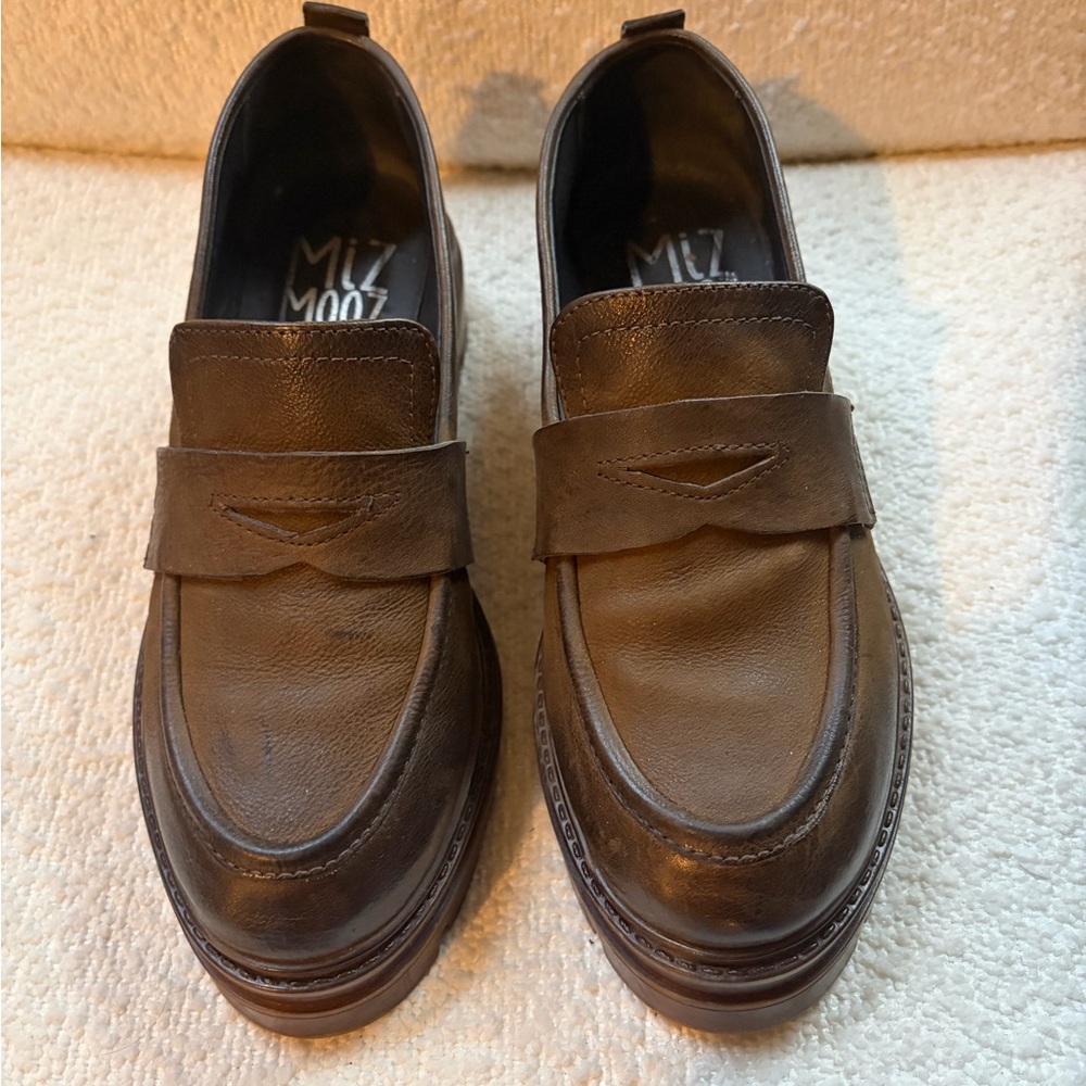 Miz Mooz Women’s Dark Brown Leather Lug Sole Loafers